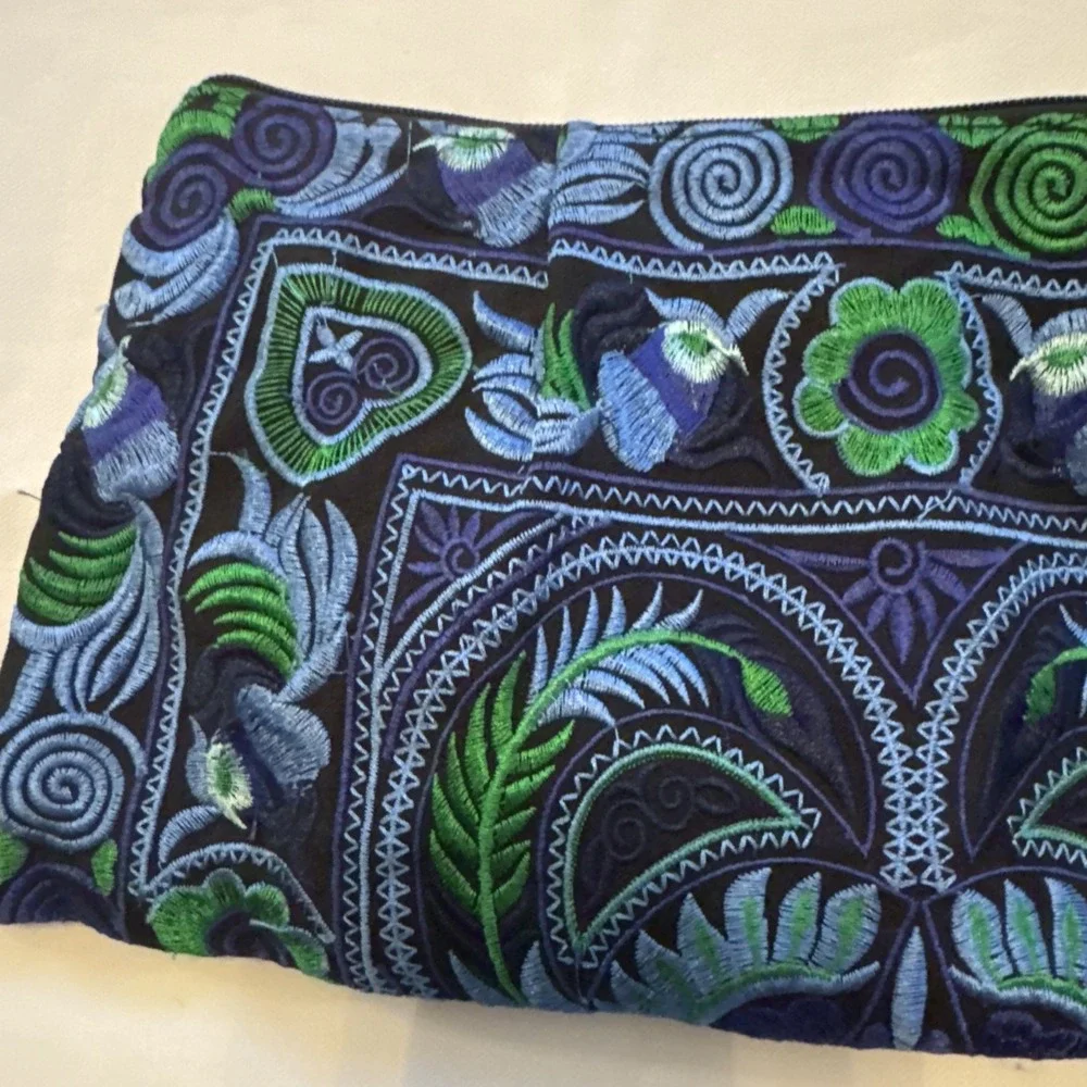 Embroidered‎ Clutch Wallet Beads Boho Tassel Blue Green Floral Festival